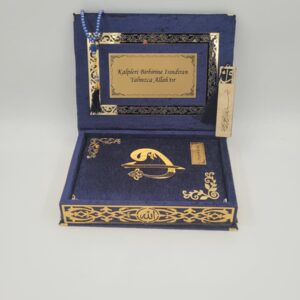 Kadife Kutulu Kur'an-ı Kerim (Lacivert, Gold Süsleme)